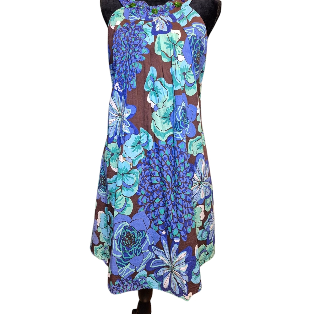 dressbarn Blue, Teal & Brown Floral Midi Dress